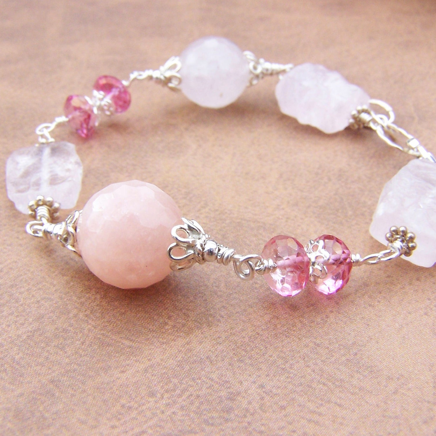 Pro Life Bracelet, Sterling Silver, Pink Gemstone, Quartz, Topaz, Morganite, Charm, Awareness