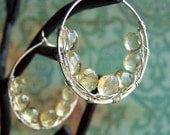 Yellow Gemstone Earrings, Beer Quartz, Sterling Silver Hoops
