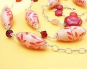 Red Necklace, Sterling Silver, Coral, Pearl