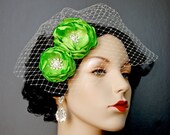 Wedding Hair Flowers, Bridal Headpiece, Wedding Hair Piece, Bridal Accessories, Sash Accessories 2 Piece Set - Apple Green Blooms