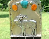 Bolo tie Elk design turquoise sterling silver Choctaw Native American  Indian made jewelry FREE SHIPPING