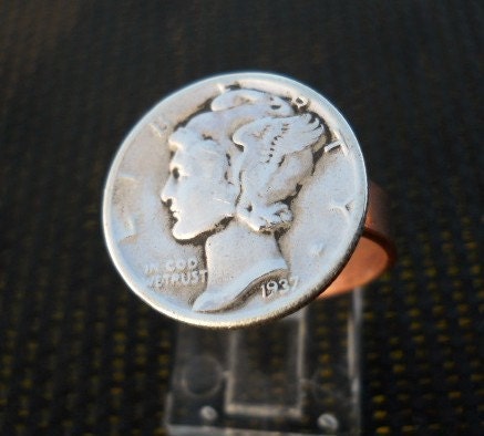 Coin Ring Mercury Dime size 6.5 FREE SHIPPING copper band Choctaw jewelry Native American Indian made