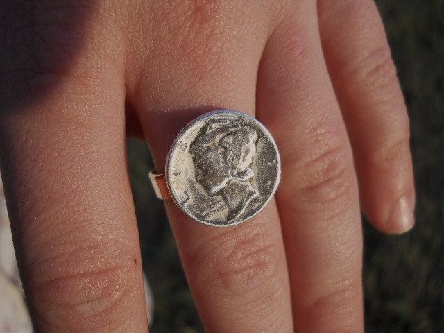 Coin Ring Mercury Dime size 6.5 FREE SHIPPING copper band Choctaw jewelry Native American Indian made