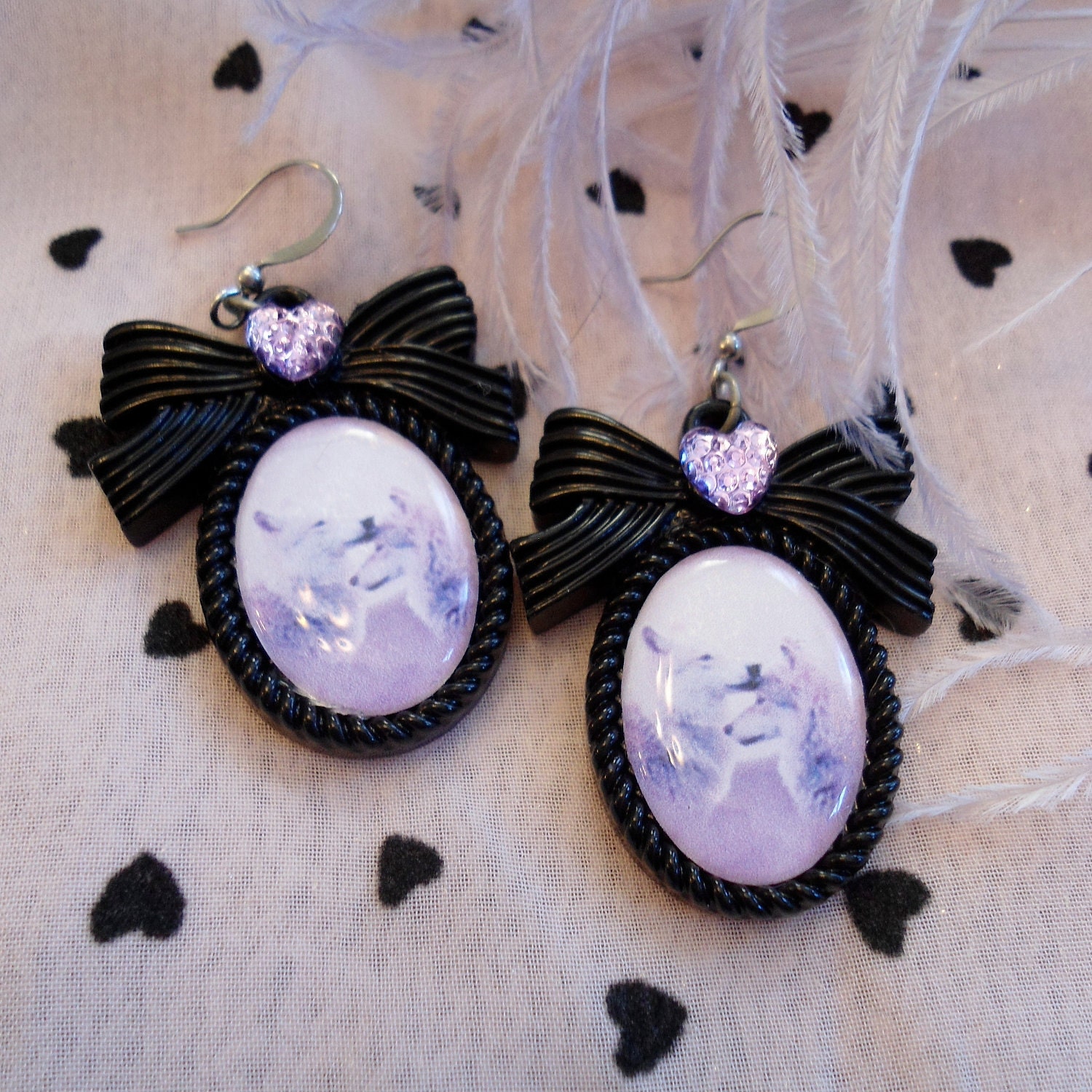 Black Wolf Cameo Earrings