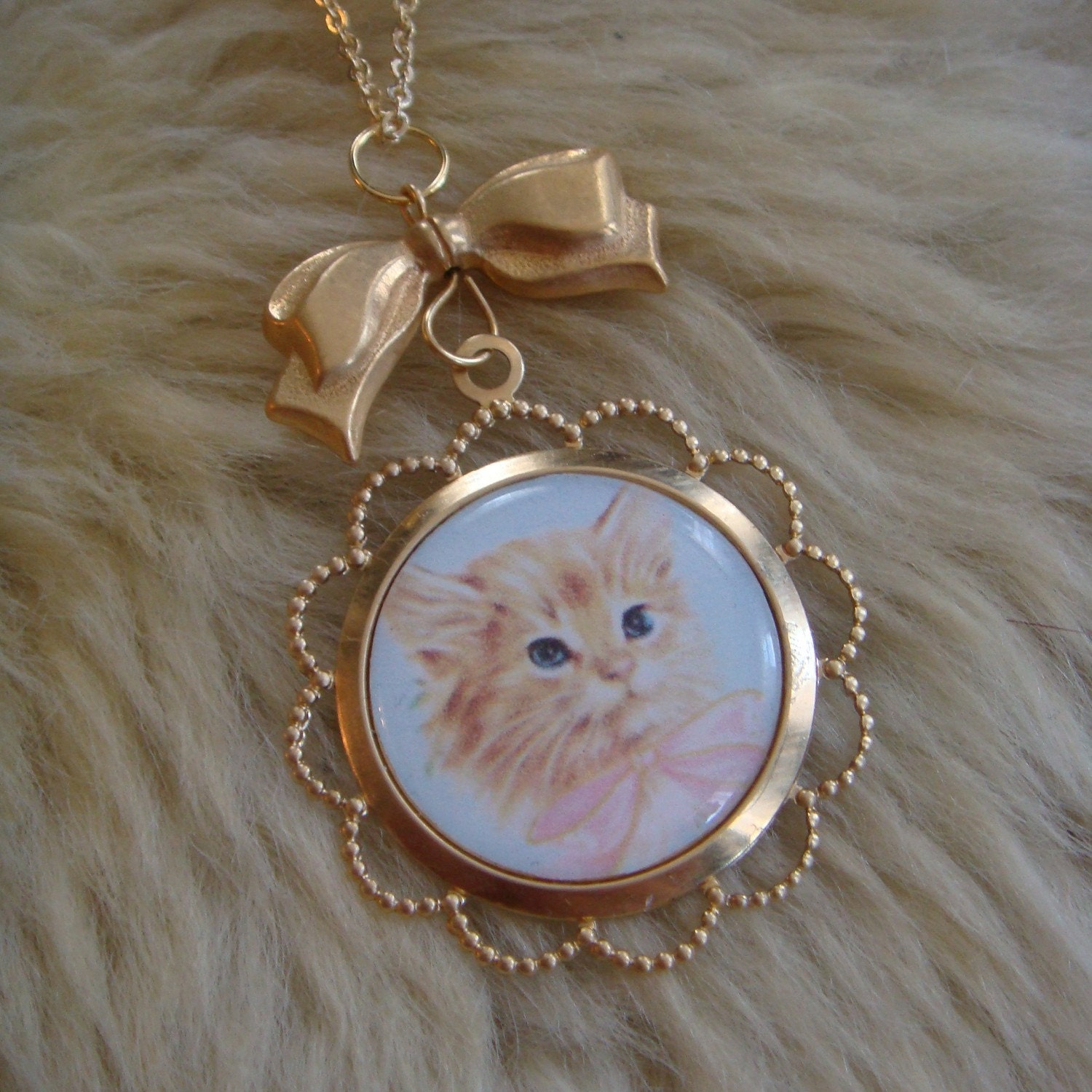 Orange Kitten Cameo Necklace