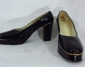 Vintage Designer Evins Platform Heels Black Patent Leather