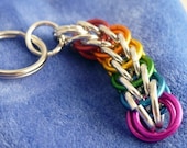 Chainmaille Keychain, Rainbow Persian Weave Key Chain