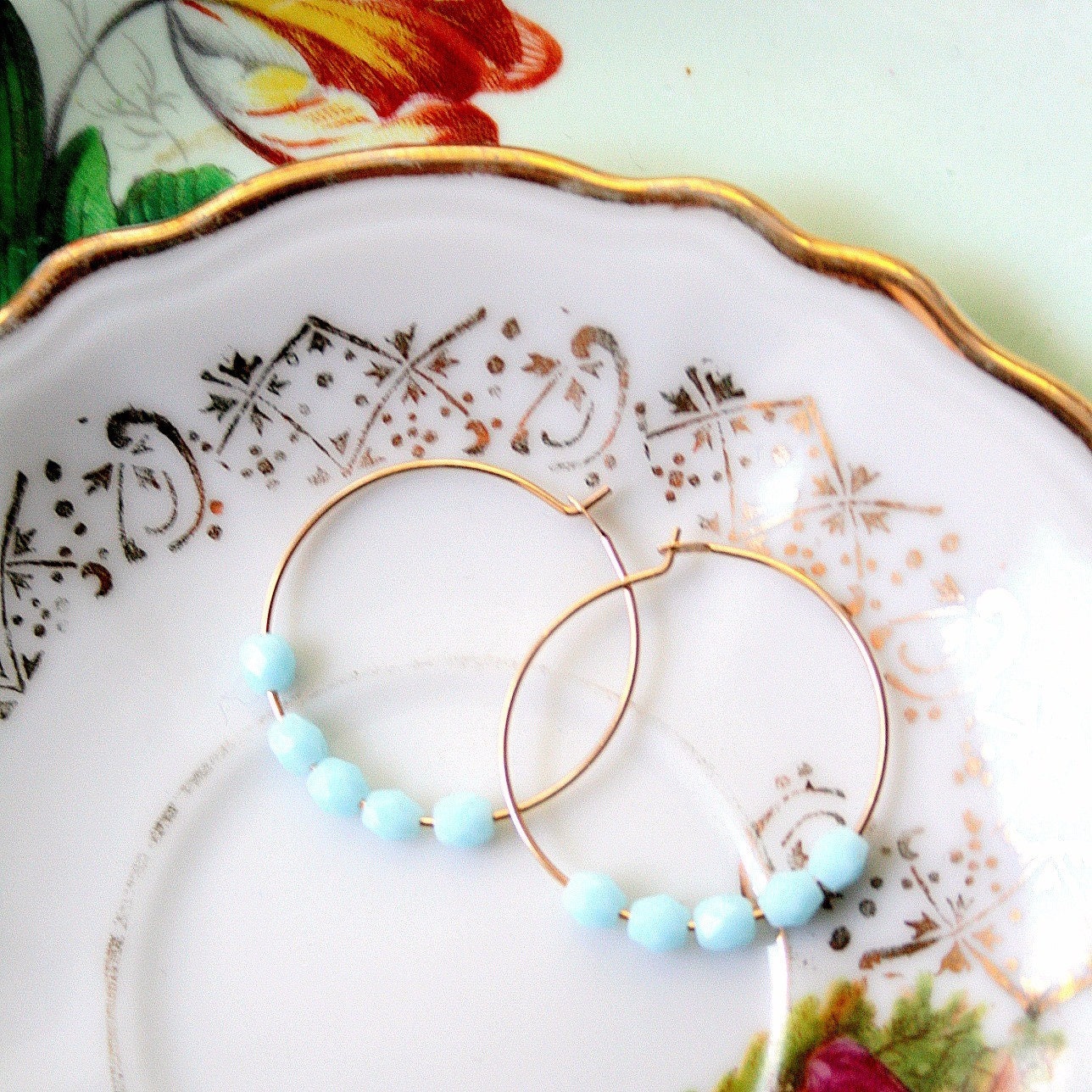Powder Blue 14K GF Hoop Earrings