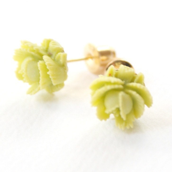 Little Chartreuse Rose Studs
