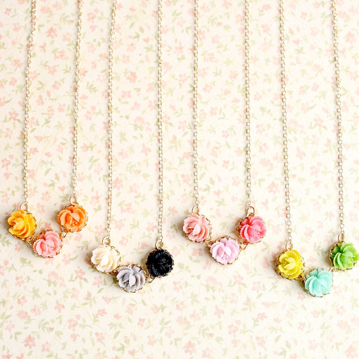 Three Rose Charm Necklace