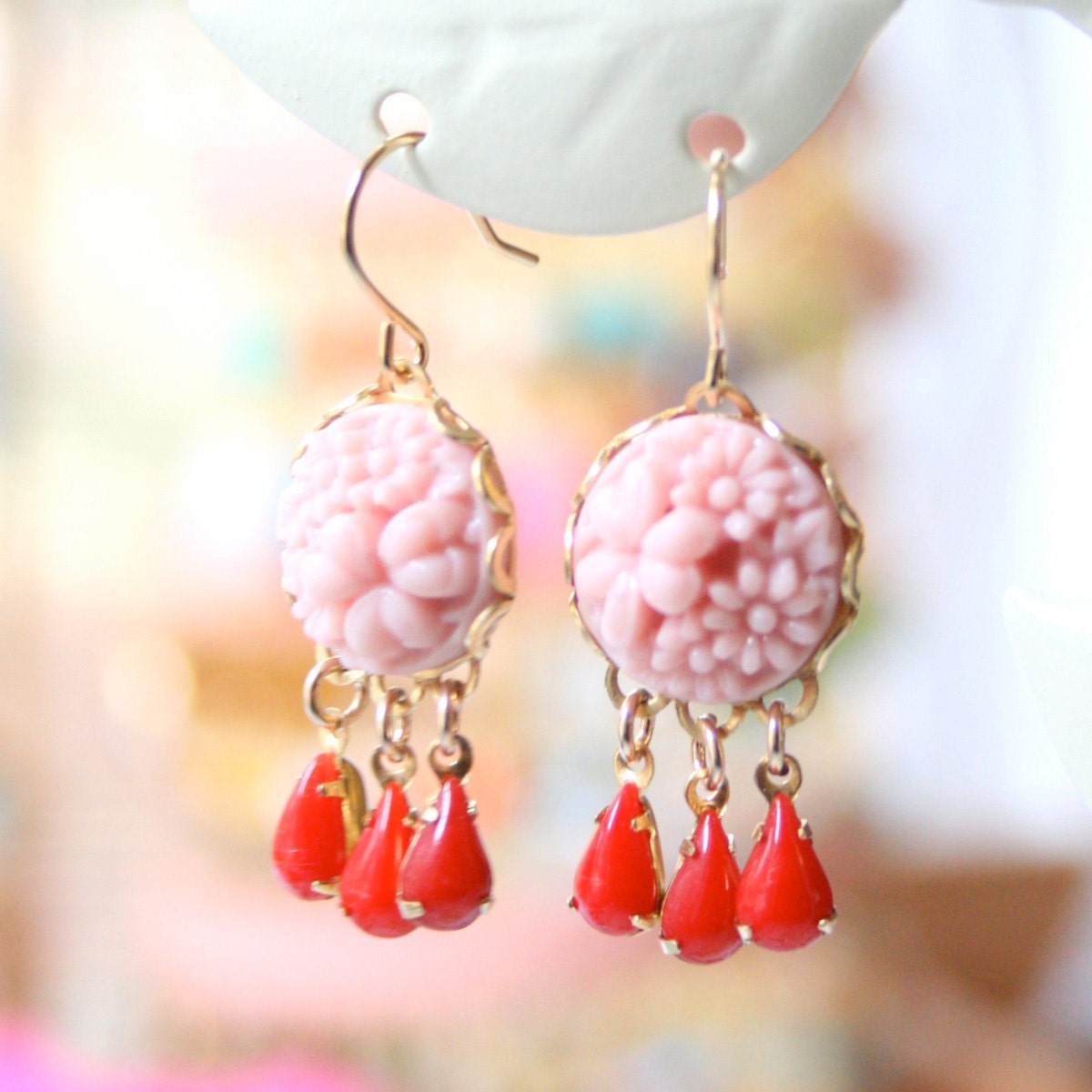 Pink and Red Chandelier Earrings