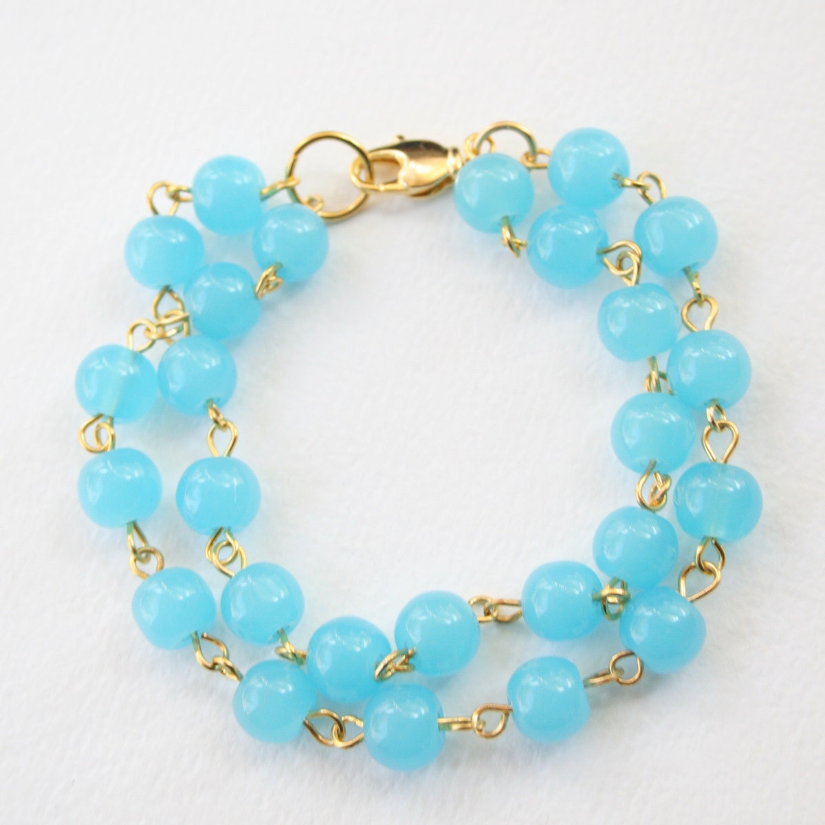 Aqua Glass Beads Double Strand Bracelet
