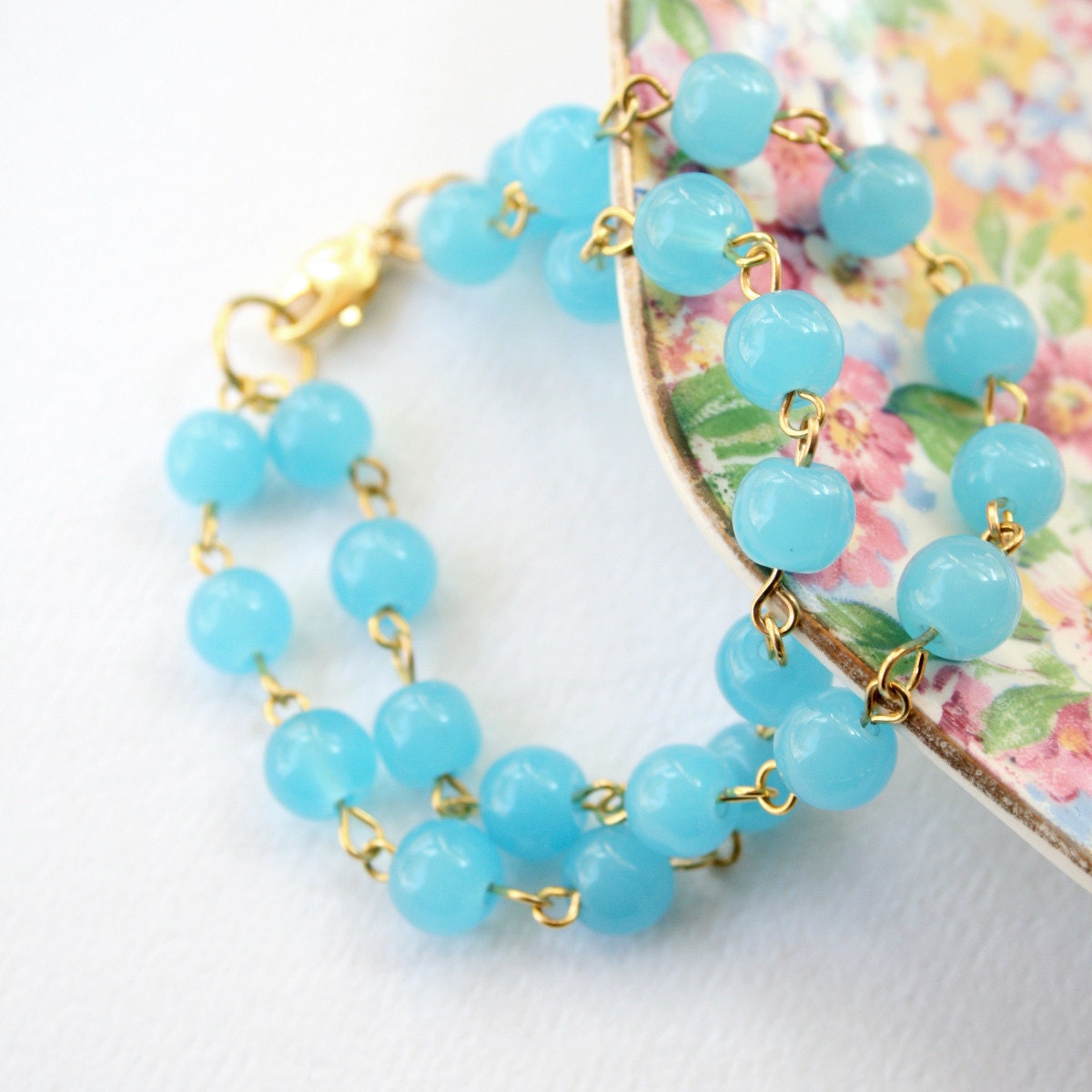 Aqua Glass Beads Double Strand Bracelet