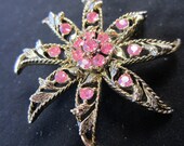 Vintage Gerry's Pink Rhinestone Starburst Pinwheel Brooch  B15