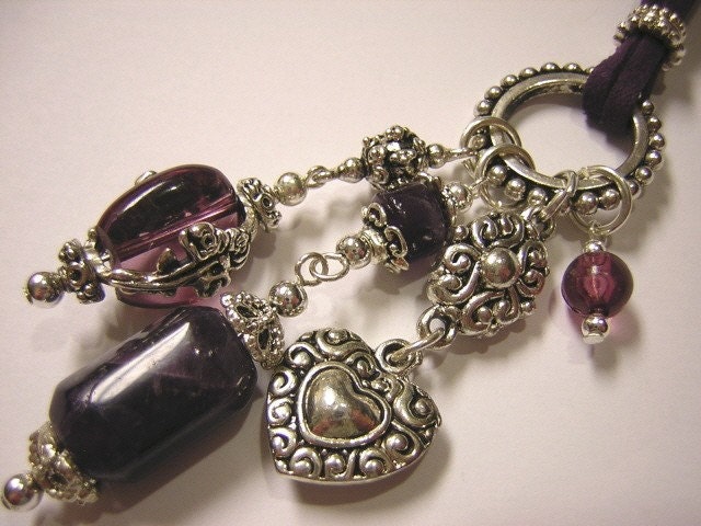 Purple Quartz Glass Bead Bali Silver Necklace