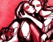 Romeo and Juliet Art Print - Medium red Shakespeare illustration print