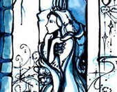 Winters Tale Print - Blue snow and queen - Shakespeare Illustration - Medium art print