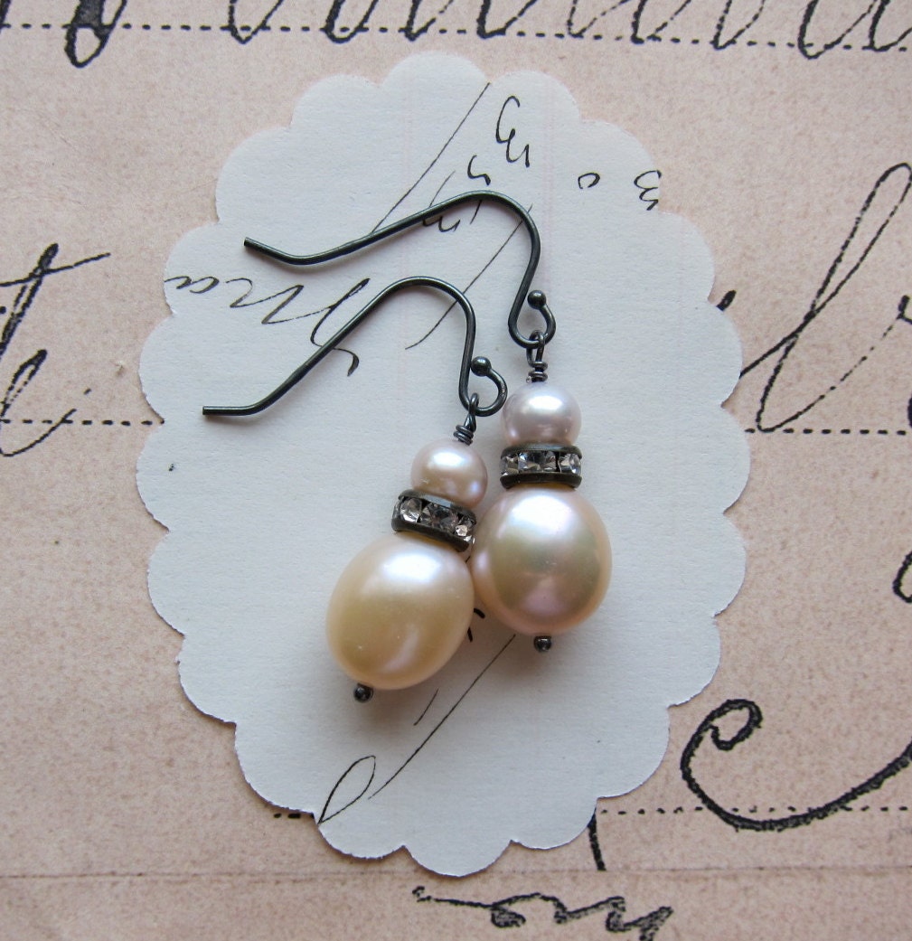 johanna earrings - peach pink pearls sterling silver