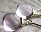 Light Pink Amethyst Gemstone Dangle Earrings in Sterling Silver - Long Silver Earrings