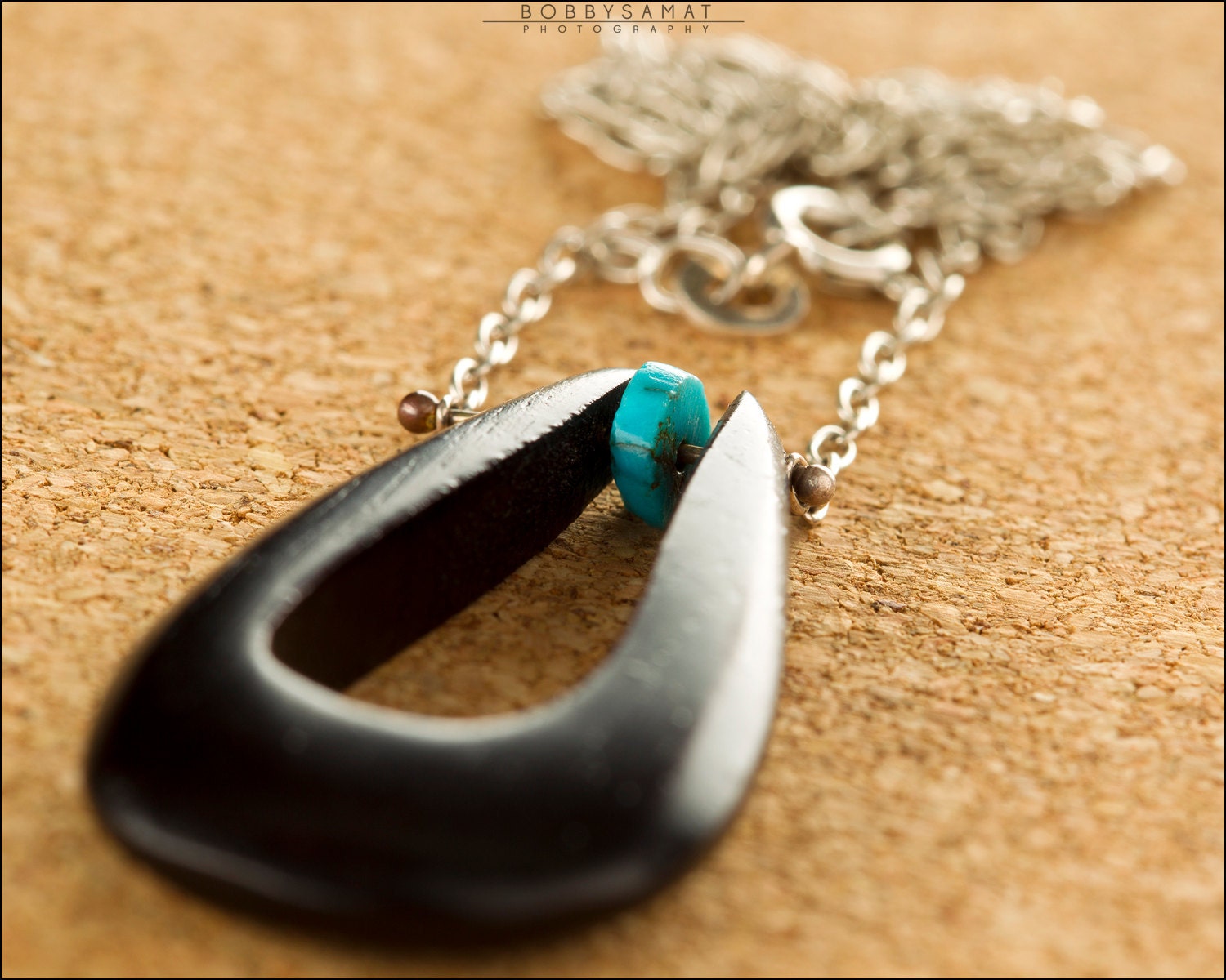 Hand Carved Wood Necklace With Turquoise Bead - Jewelry by Jason Stroud