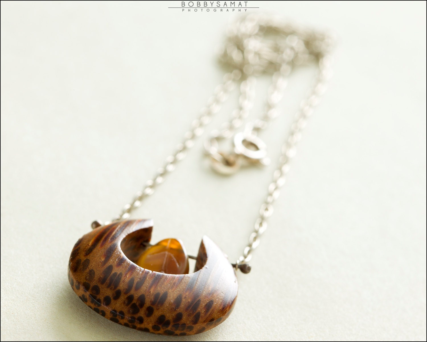 Hand Carved Wood Necklace With Glass Leaf Bead - Jewelry by Jason Stroud