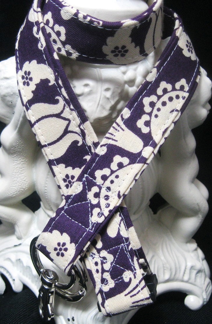 Lanyard Badge Holder with breakaway Purple Damask