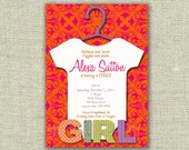 Baby Girl Shower Invitation Invite Sip and See Damask Chic Onsie- Print By You - by girls at play girlsatplay Il_170x135