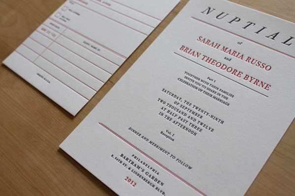 Classic Literature Style Letterpress Wedding Invitation - Sample Set