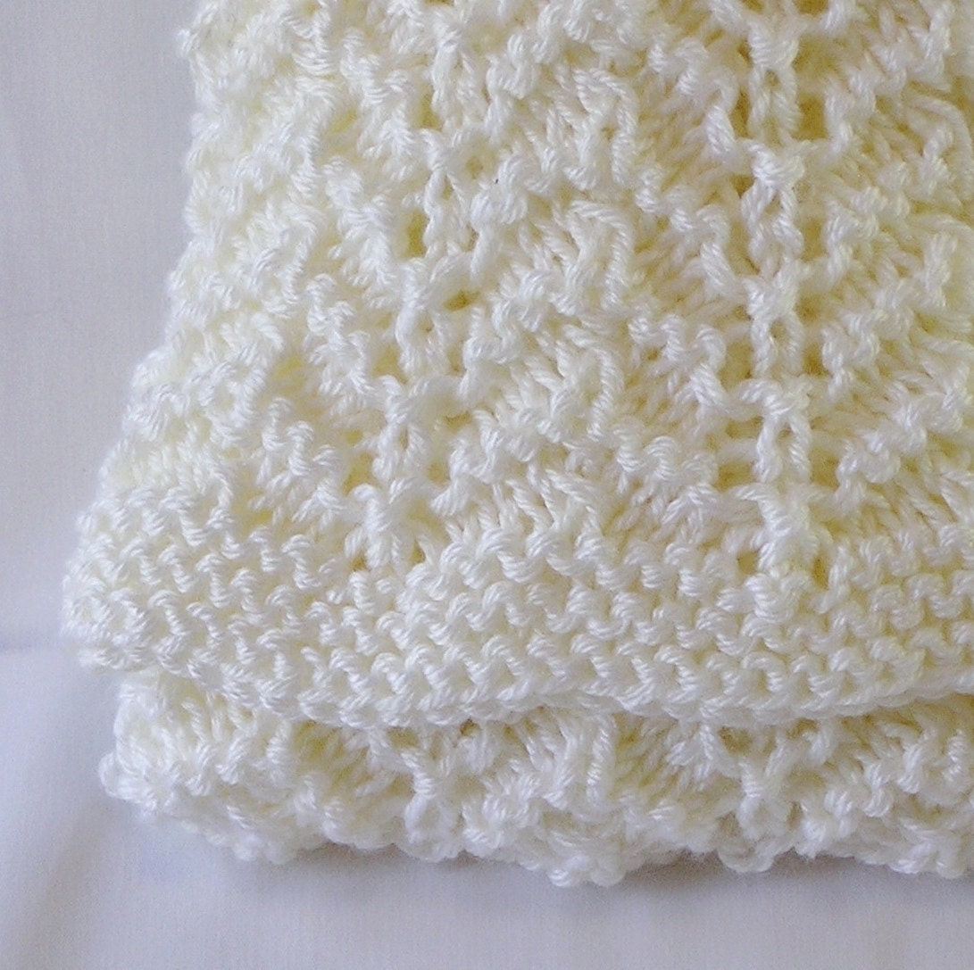 Baby Blanket Afghan, Newborn Size, Handknitted in Cream, Rippled.