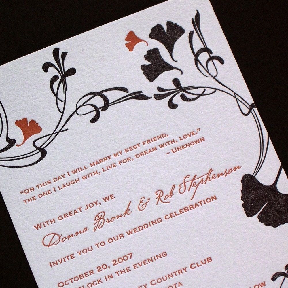 SAMPLE - Letterpress Ginkgo Wedding Invitation 