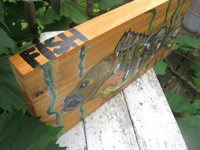 FISH Folk art hand painted wood block