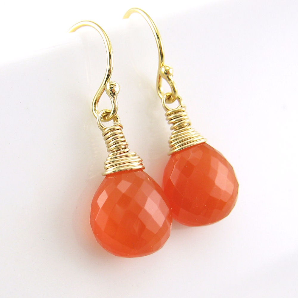 Carnelian Earrings Gold Jewelry Handmade Gemstone Jewelry Tangerine Orange Dainty Petite Drops Collection