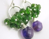 Amethyst Earrings Emerald Green Purple Gemstone Cluster February Birthstone Handmade Sterling Silver Fashion Jewelry No. 10 Under 100