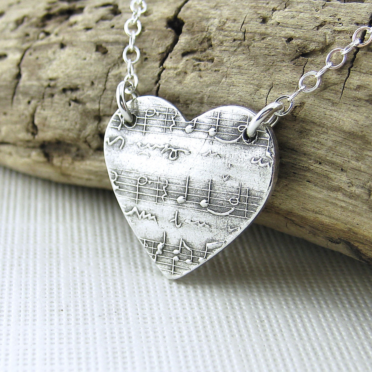 Sheet Music Heart Jewelry In My Heart Necklace Sterling Silver Valentine Spring Fashion Jewelry Dainty Charm Pendant - Jennifer Casady