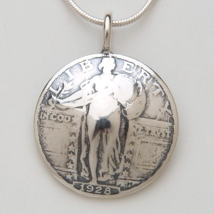 Silver Lady Liberty Pendant made from Vintage Quarter Coin