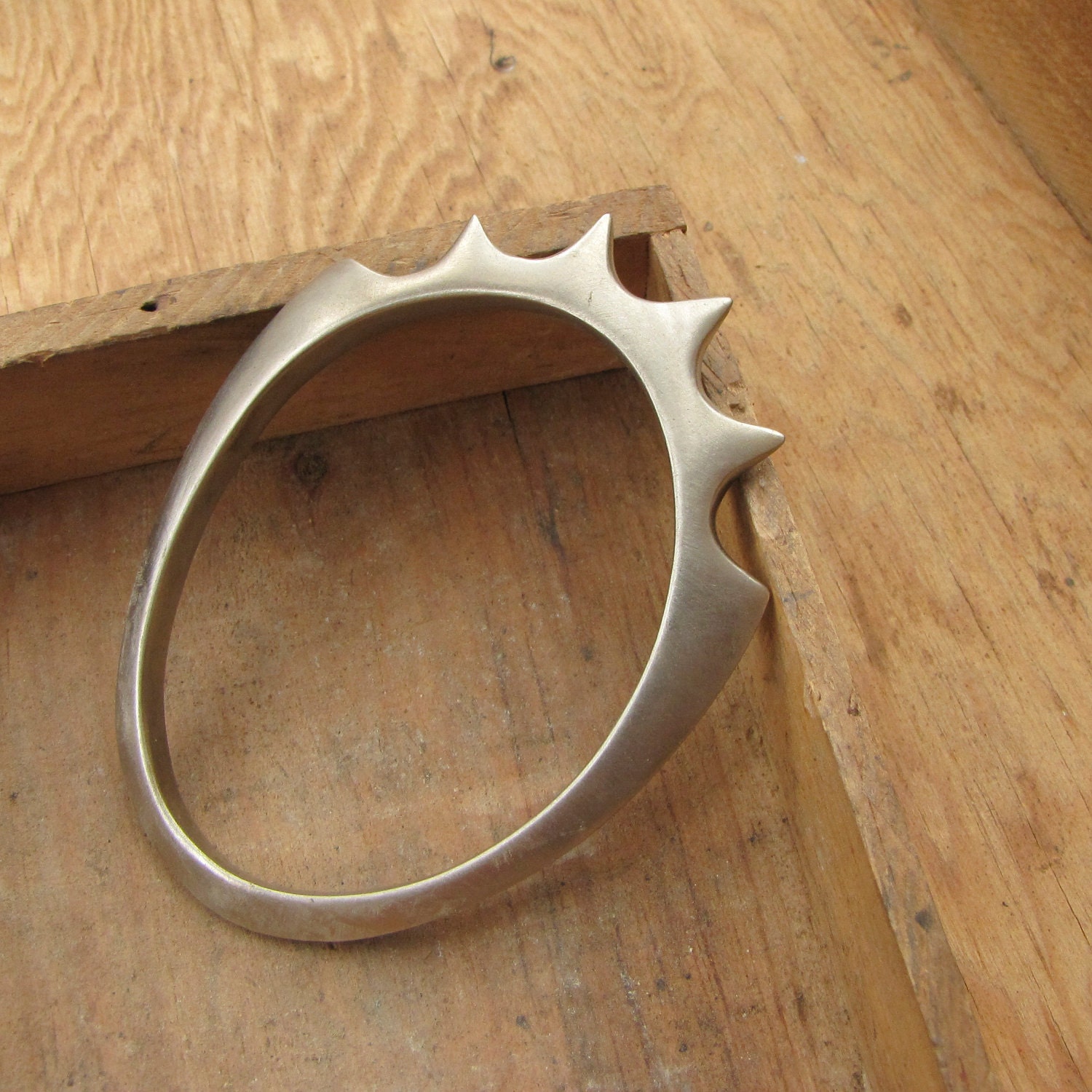 Heavy Metal Bangle 002 - Chunky Spikey Bangle Bracelet in White Metal Handmade by Queens Metal