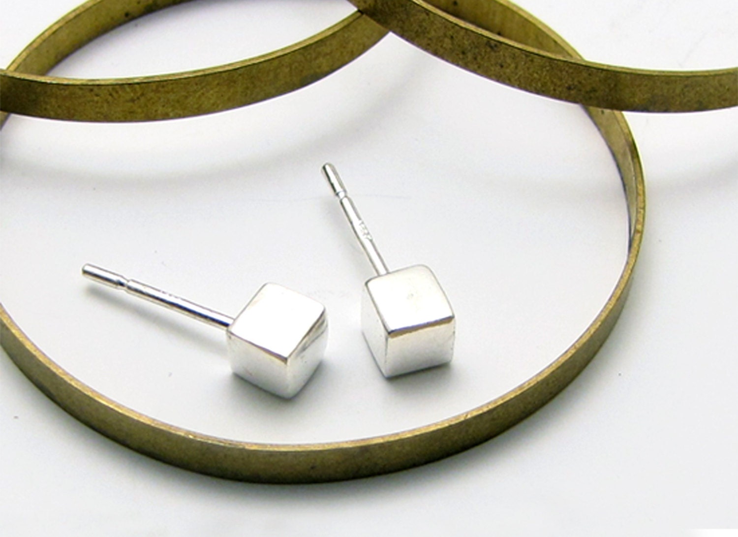 Cube Studs - Geometric Post Earrings in Sterling Silver