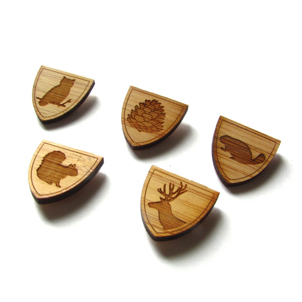 Wood Tie Pin - SET of 3 - Lapel Pin - Bamboo - Wedding - Groom - Boutonniere - Groomsmen - Rustic - Modern - Father's Day - Graduation