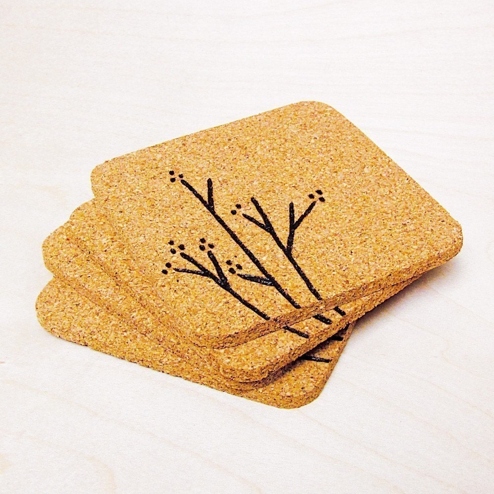 Branch and Blossom Cork Coaster Set