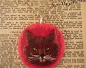 Hot Pink Krampus Lamb Black Cat Necklace.