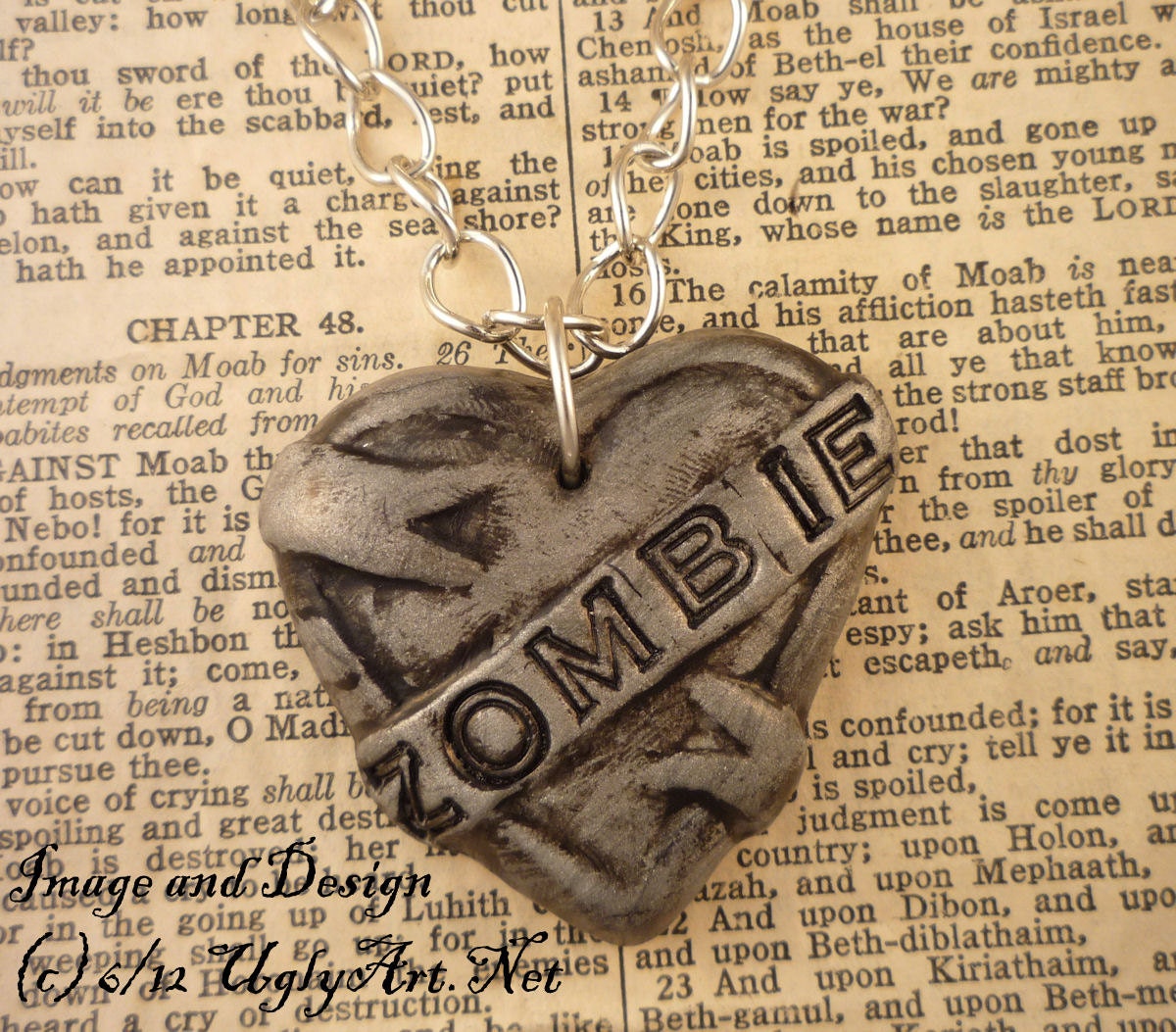 Zombie Tattoo Heart Banner Necklace by Ugly Shyla.
