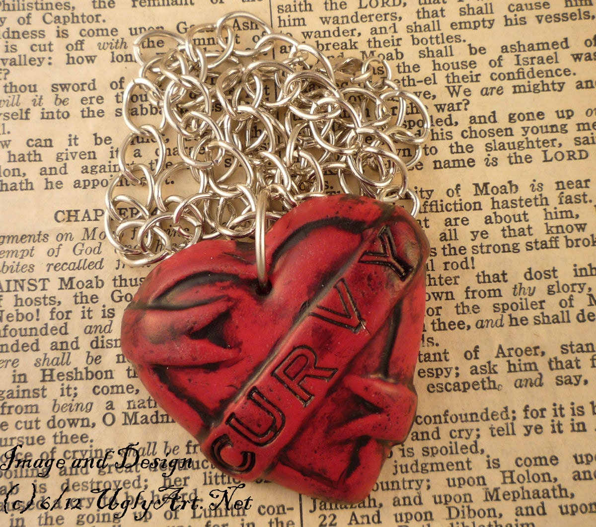 CURVY Pride Tattoo Heart Banner Necklace by Ugly Shyla.