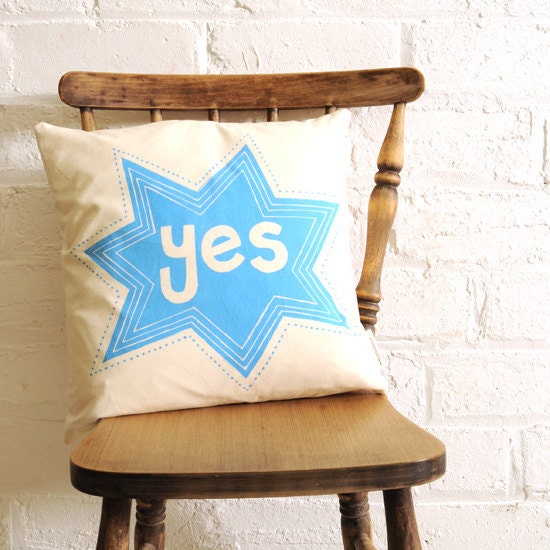 Yes / No Pillow - Blue and Red