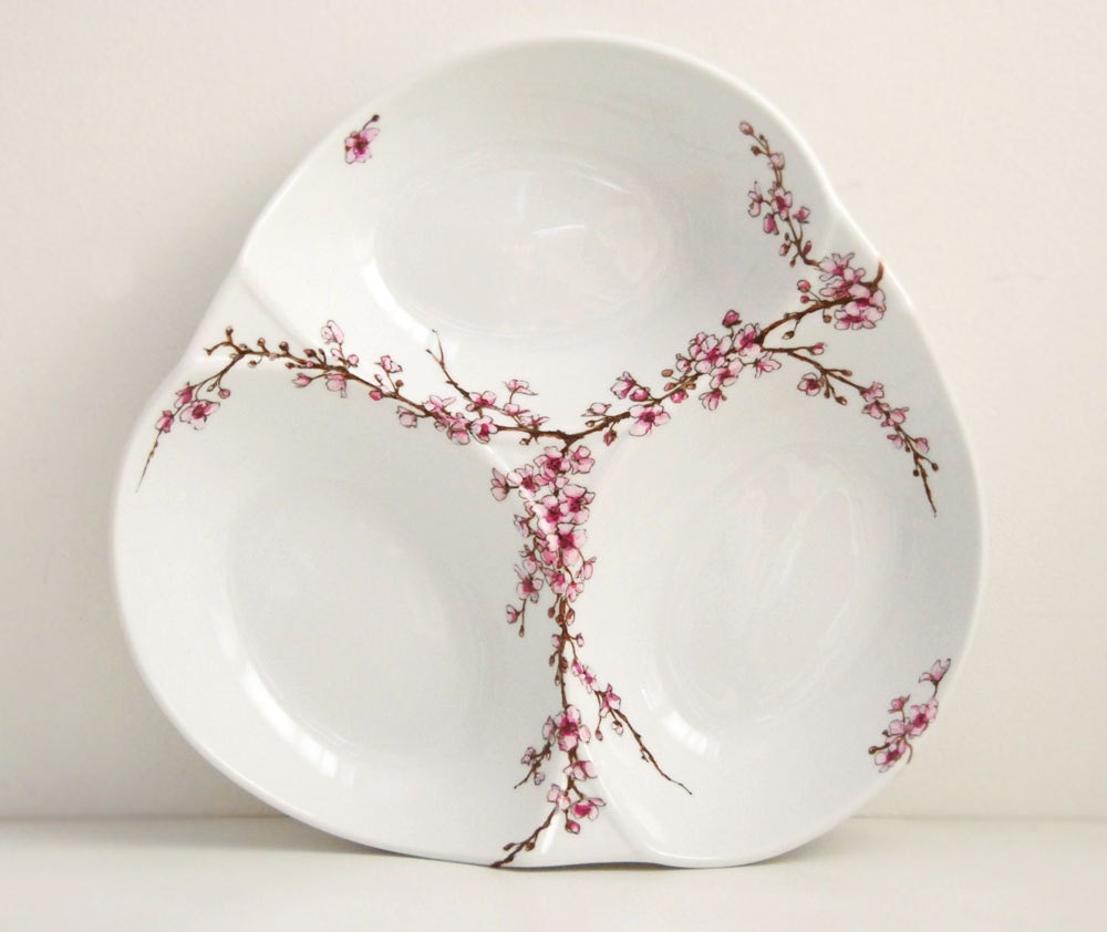 Triple Appetizer Serving  Platter - Cherry Blossoms Collection