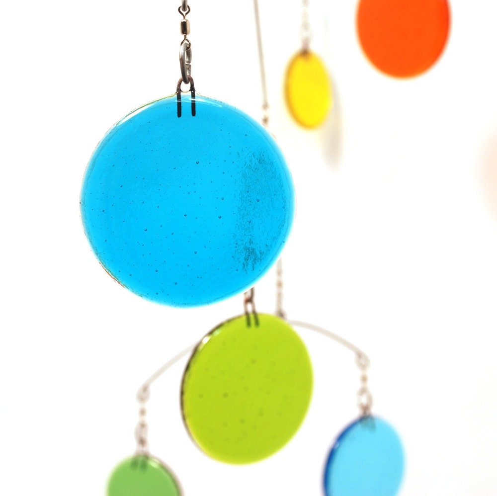 Glass Mobile - Blue and Green Circles - approx 18inch