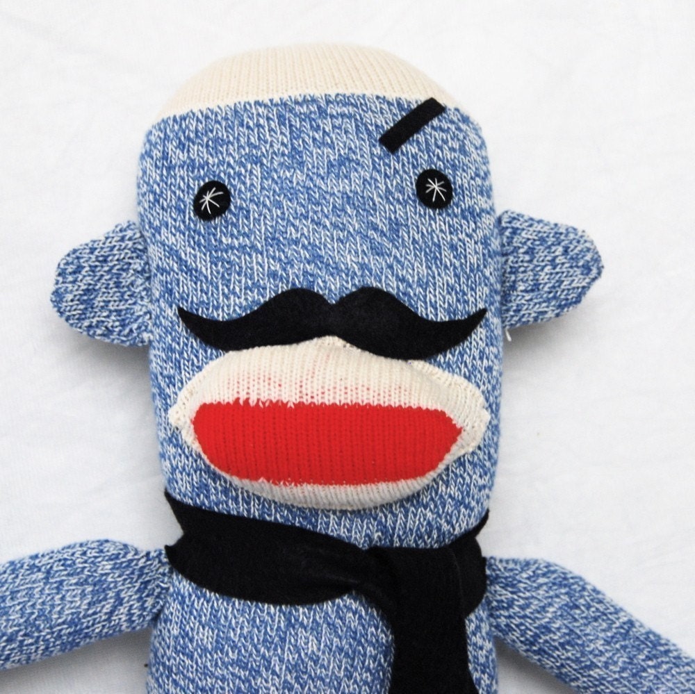 Mustache Sock Monkey Plush Toy