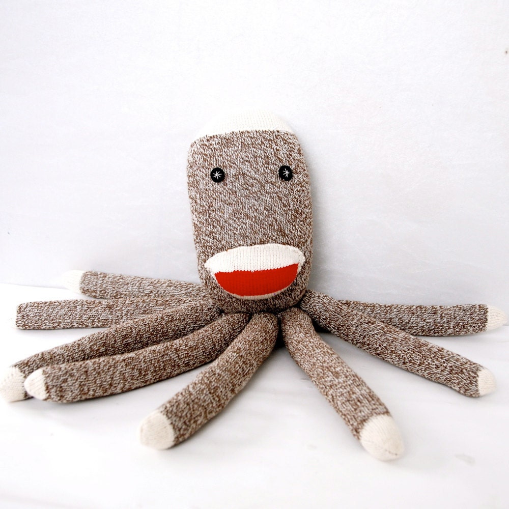 Socktopus the Sock Monkey Octopus Plush for Baby, Children and Adults Stuffed Animal Doll