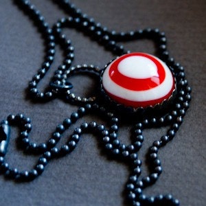 Swimming Costume. Red and White Vintage Lucite and Sterling Silver Pendant on a chain.