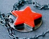 Red Star. Sterling Silver and Vintage Bakelite Necklace. Wrapped and Ready to Give.