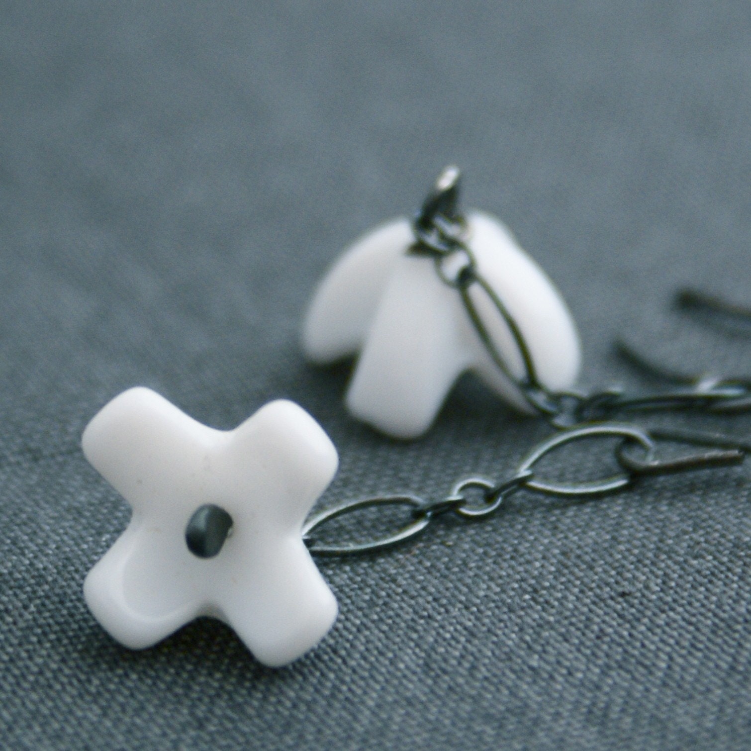 White Flower. Earrings. Vintage Glass and Sterling Silver